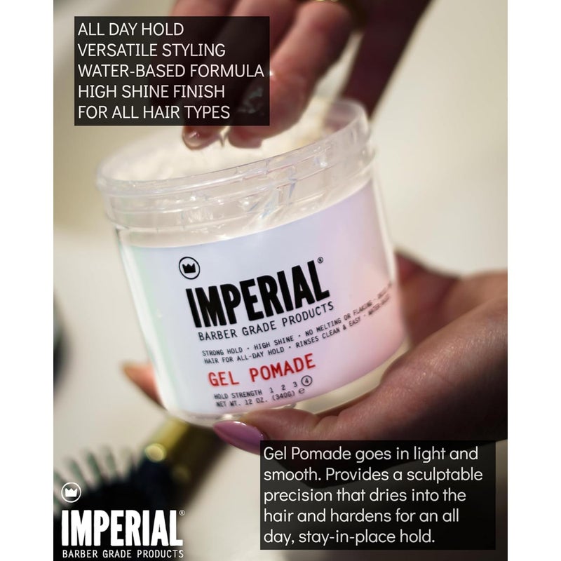 Imperial Barber Grade Gel Pomade - All Day Strong Hold, No Flaking, Water Based, Reactivatable - Natural Men's Hair Styling Product 12oz - Image 3